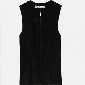 Zara Black Ribbed Sleeveless Top with Zipper